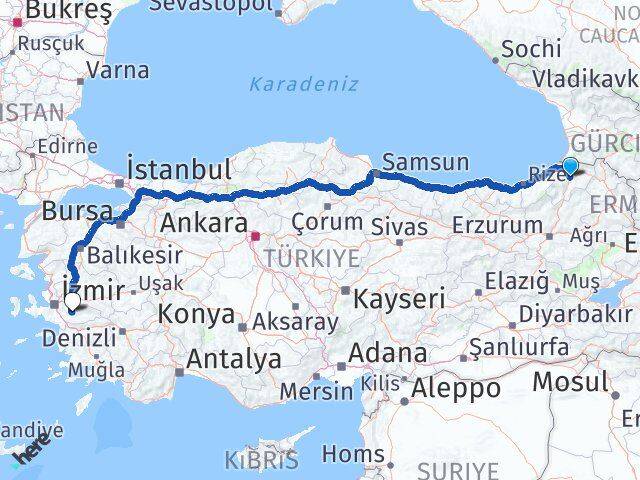 Artvin Bayındır İzmir Arası Kaç Km - Yol Haritası