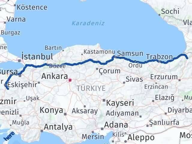 Artvin Bigadiç Balıkesir Arası Kaç Km - Yol Haritası