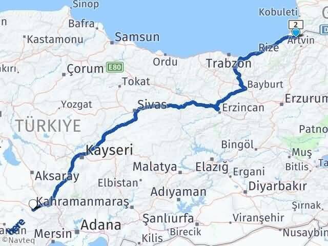 Artvin Borçka Ereğli Konya Arası Kaç Km - Yol Haritası