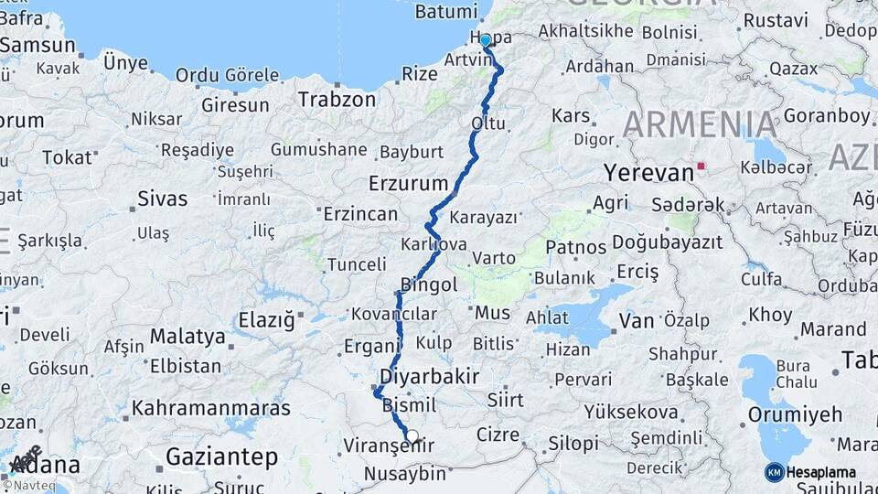 Artvin Borçka Mardin Arası Kaç Km - Yol Haritası