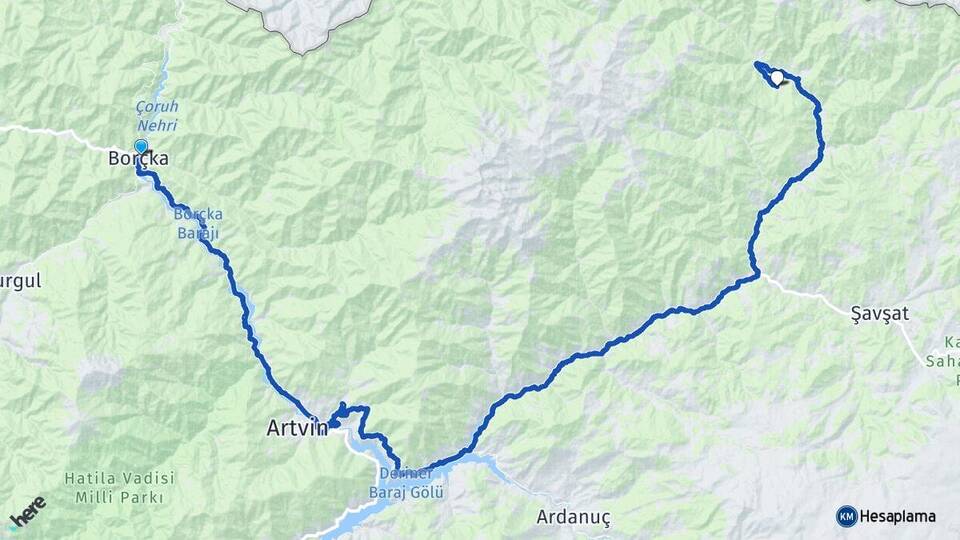 Artvin Borçka Meydancık Şavşat Arası Kaç Km - Yol Haritası