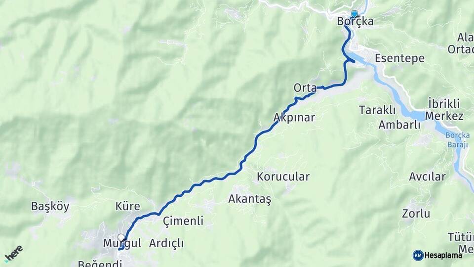 Artvin Borçka Murgul Arası Kaç Km - Yol Haritası