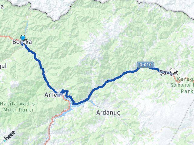 Artvin Borçka Şavşat Arası Kaç Km - Yol Haritası