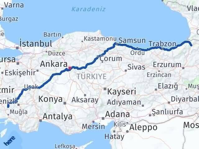 Artvin Bozdoğan Aydın Arası Kaç Km - Yol Haritası