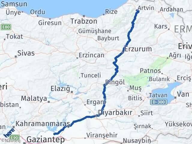 Artvin Bozova Şanlıurfa Arası Kaç Km - Yol Haritası