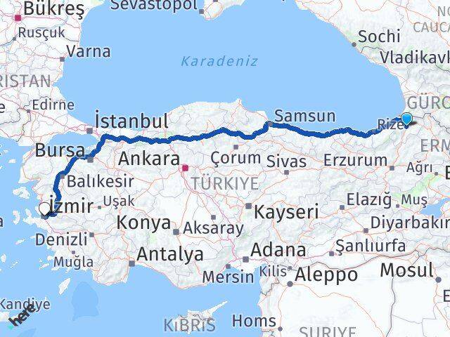 Artvin Buca İzmir Arası Kaç Km - Yol Haritası