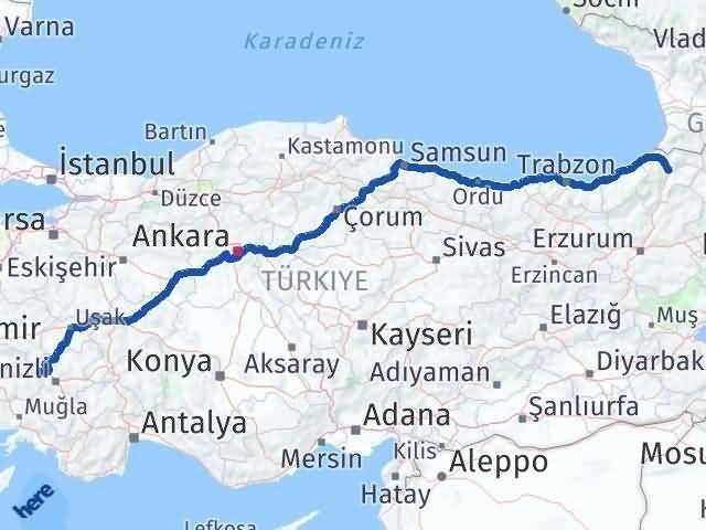 Artvin Buharkent Aydın Arası Kaç Km - Yol Haritası