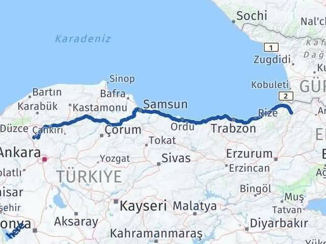 Artvin Çamlıdere Ankara Arası Kaç Km - Yol Haritası
