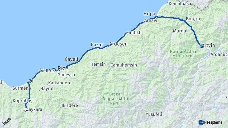 Artvin Çaykara Trabzon Arası Kaç Saat? Yol Haritası, Yakıt, Rota ve Mesafe Hesaplama Artvin Çaykara Trabzon Arası Kaç Km? Kaç Saat? Yol Haritası