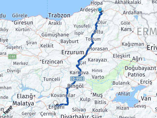 Artvin Dicle Diyarbakır Arası Kaç Km - Yol Haritası