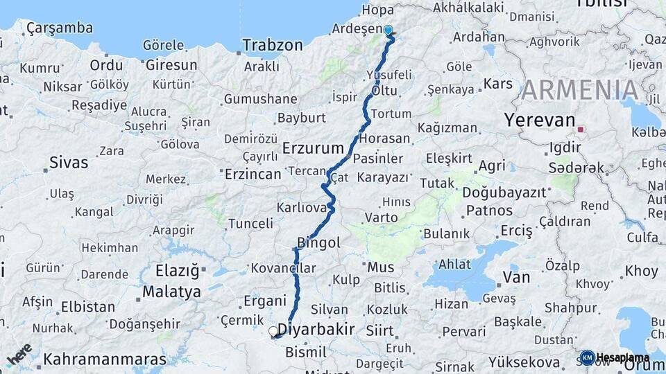 Artvin Diyarbakır Arası Kaç Saat? Yol Haritası, Yakıt, Rota ve Mesafe Hesaplama Artvin Diyarbakır Arası Kaç Km? Kaç Saat? Yol Haritası