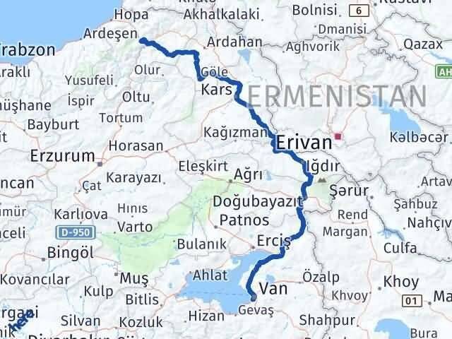 Artvin Edremit Van Arası Kaç Km - Yol Haritası