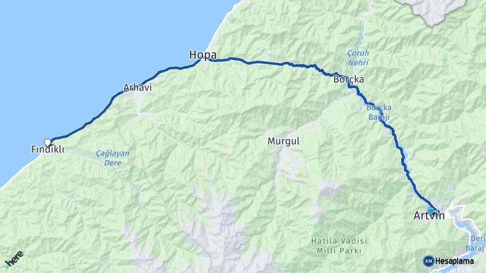 Artvin Fındıklı Rize Arası Kaç Km - Yol Haritası