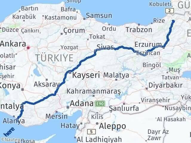 Artvin Gazipaşa Antalya Arası Kaç Km - Yol Haritası