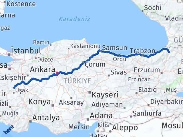 Artvin Gediz Kütahya Arası Kaç Km - Yol Haritası