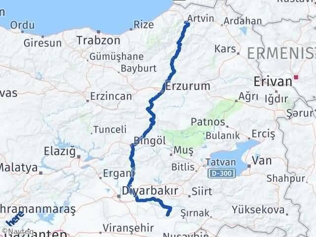 Artvin Gercüş Batman Arası Kaç Km - Yol Haritası