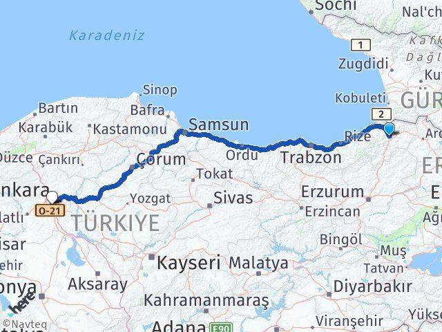 Artvin Gölbaşı Ankara Arası Kaç Km - Yol Haritası
