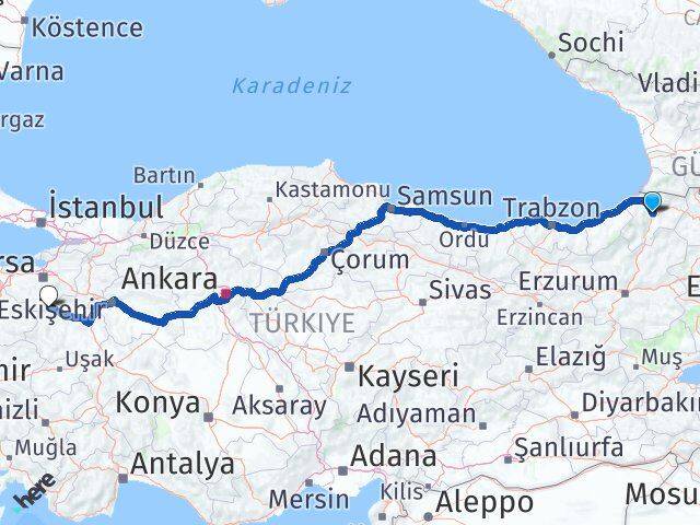 Artvin Harmancık Bursa Arası Kaç Km - Yol Haritası