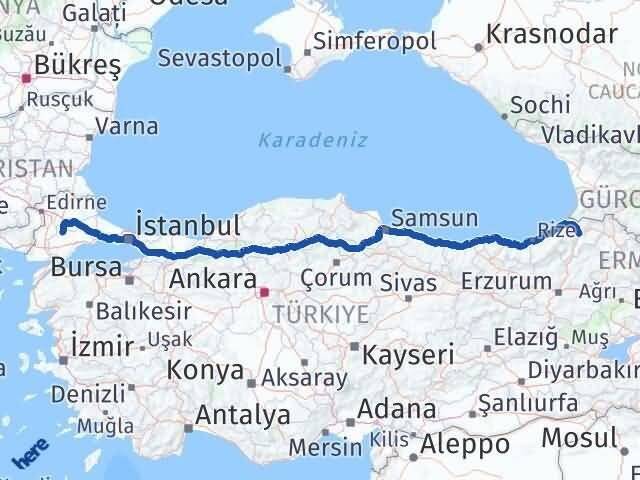 Artvin Hayrabolu Tekirdağ Arası Kaç Km - Yol Haritası