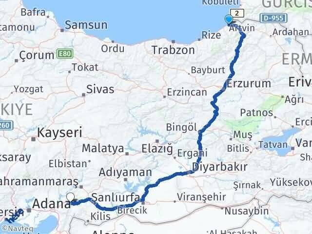 Artvin Hopa Bahçe Osmaniye Arası Kaç Km - Yol Haritası