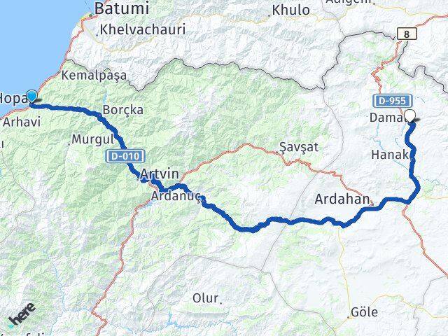 Artvin Hopa Damal Ardahan Arası Kaç Km - Yol Haritası