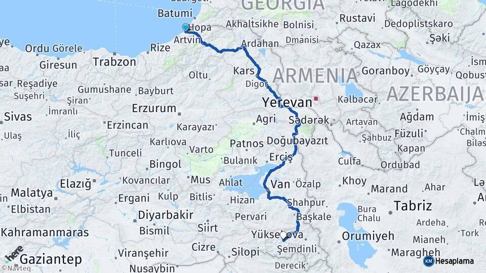 Artvin Hopa Hakkari Arası Kaç Km - Yol Haritası