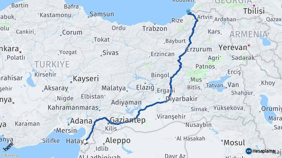 Artvin Hopa Hatay Arası Kaç Km - Yol Haritası