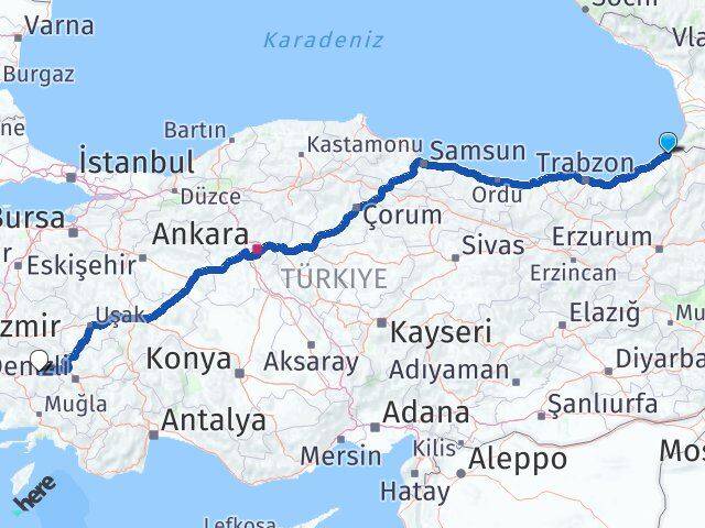 Artvin Hopa Nazilli Aydın Arası Kaç Km - Yol Haritası