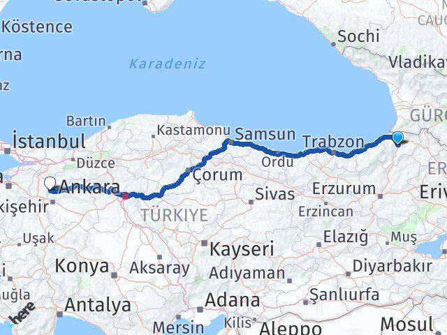 Artvin İnhisar Bilecik Arası Kaç Km - Yol Haritası