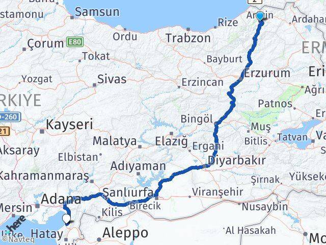 Artvin İskenderun Hatay Arası Kaç Km - Yol Haritası