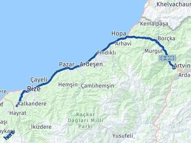 Artvin Kalkandere Rize Arası Kaç Km - Yol Haritası