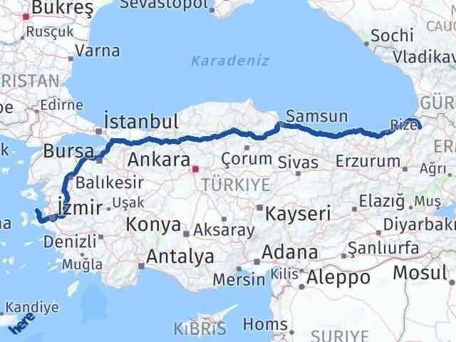 Artvin Karaburun İzmir Arası Kaç Km - Yol Haritası
