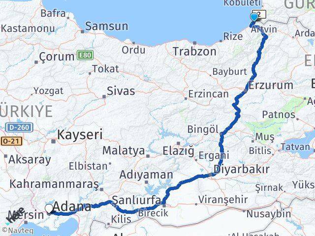 Artvin Kemalpaşa Adana Arası Kaç Km - Yol Haritası