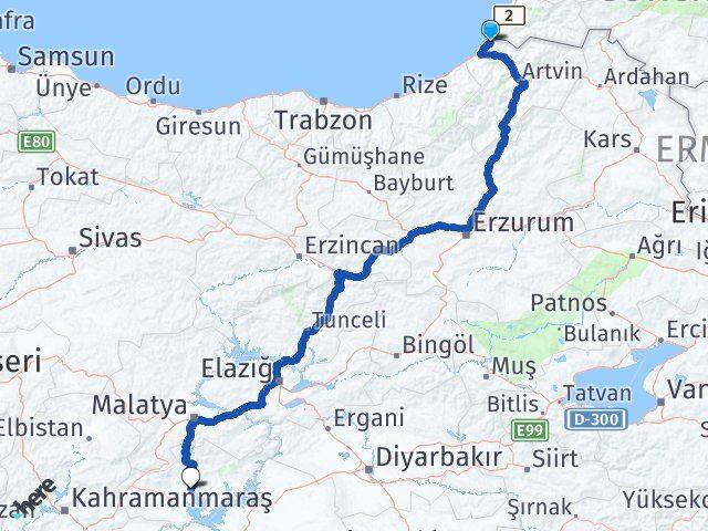 Artvin Kemalpaşa Adıyaman Arası Kaç Km - Yol Haritası