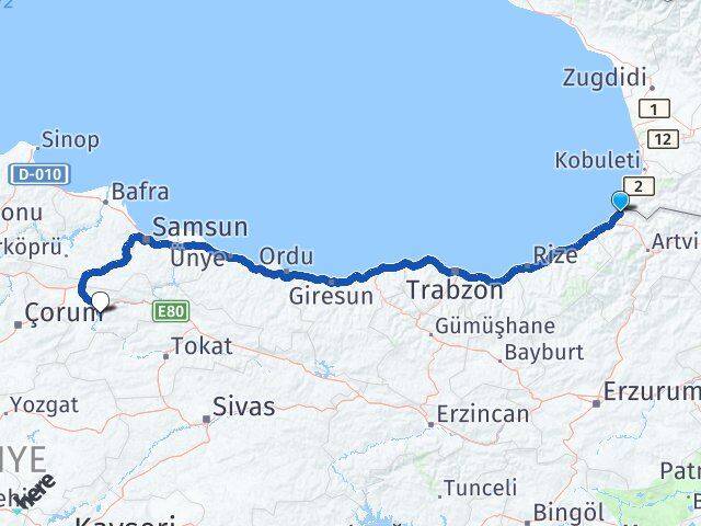 Artvin Kemalpaşa Amasya Arası Kaç Km - Yol Haritası