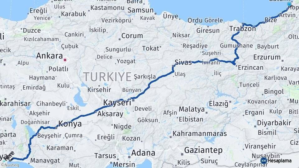Artvin Kemalpaşa Antalya Arası Kaç Km - Yol Haritası