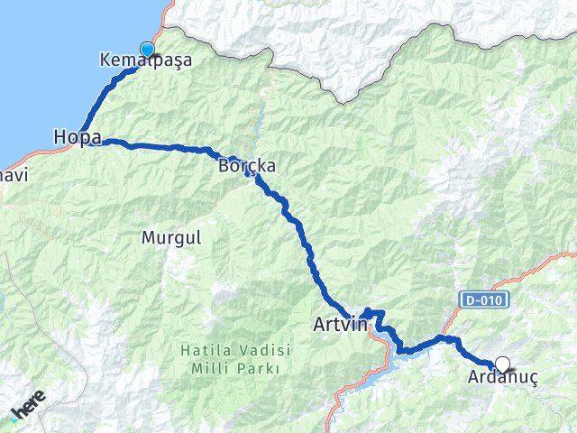 Artvin Kemalpaşa Ardanuç Arası Kaç Km - Yol Haritası