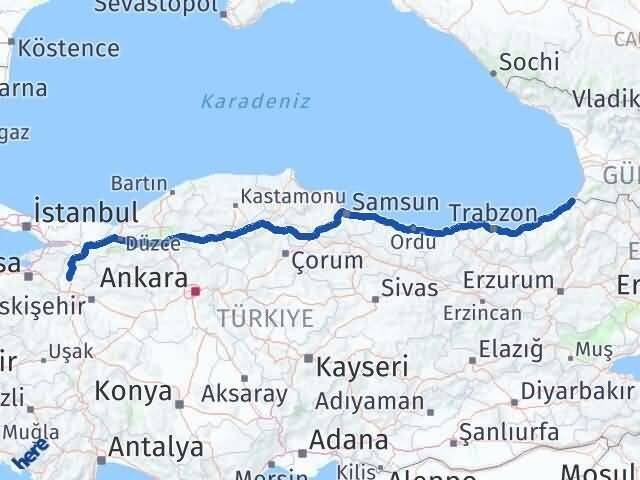 Artvin Kemalpaşa Bilecik Arası Kaç Km - Yol Haritası