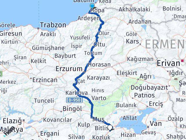 Artvin Kemalpaşa Bitlis Arası Kaç Km - Yol Haritası