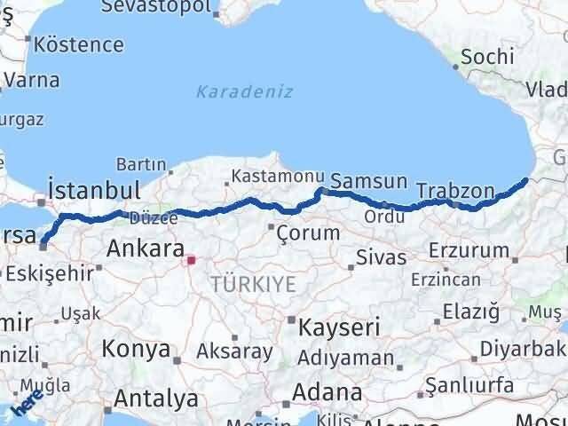 Artvin Kemalpaşa Bursa Arası Kaç Km - Yol Haritası