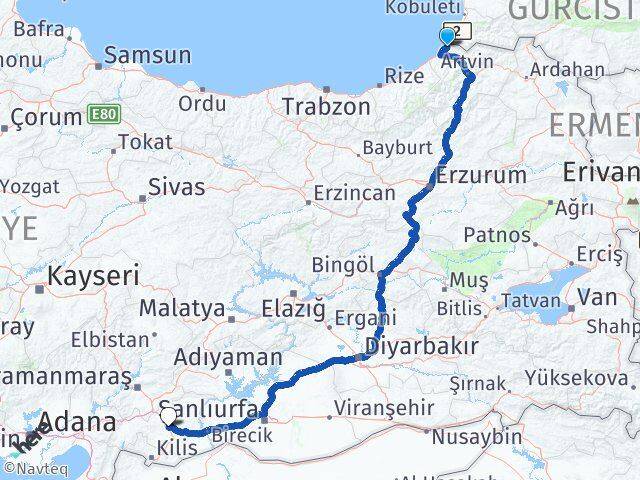 Artvin Kemalpaşa Gaziantep Arası Kaç Km - Yol Haritası