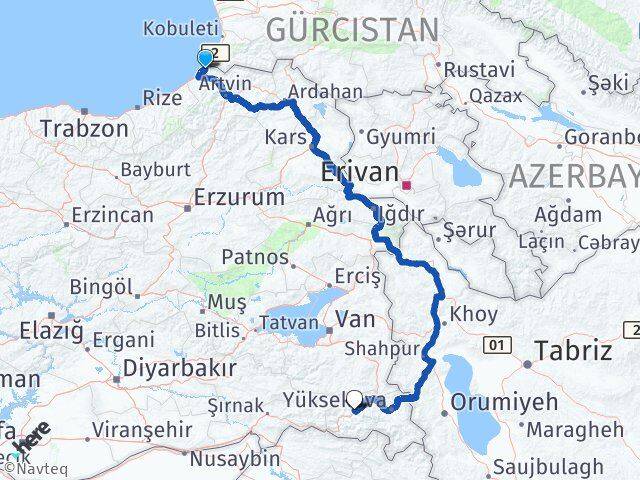 Artvin Kemalpaşa Hakkari Arası Kaç Km - Yol Haritası