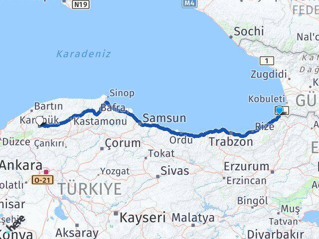 Artvin Kemalpaşa Karabük Arası Kaç Km - Yol Haritası