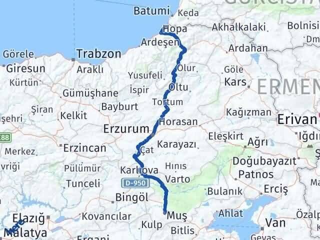 Artvin Kemalpaşa Muş Arası Kaç Km - Yol Haritası
