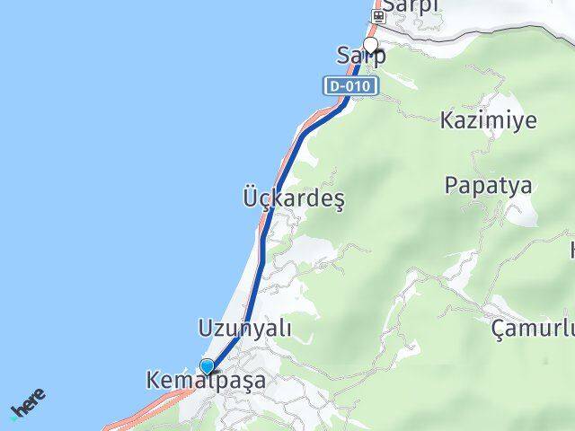 Artvin Kemalpaşa Sarp Kemalpaşa Arası Kaç Km - Yol Haritası