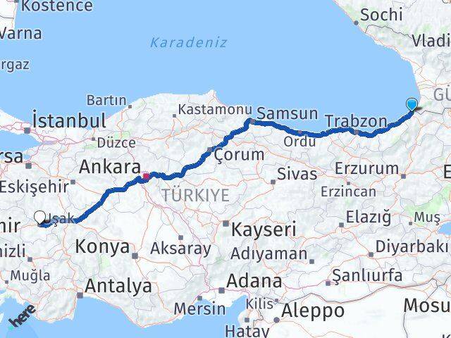 Artvin Kemalpaşa Uşak Arası Kaç Km - Yol Haritası