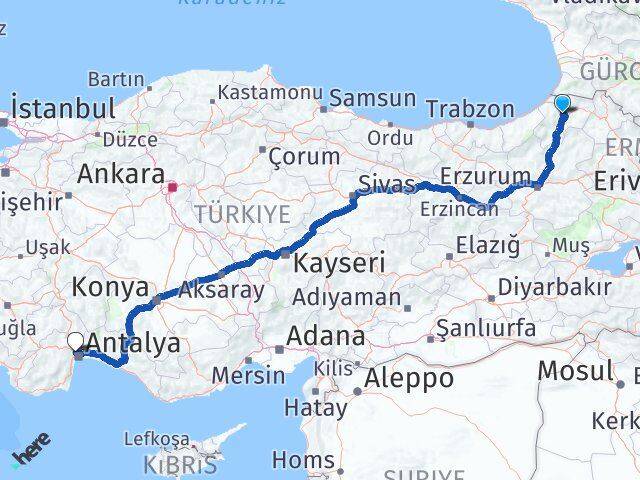 Artvin Kepez Antalya Arası Kaç Km - Yol Haritası