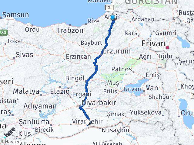 Artvin Kızıltepe Mardin Arası Kaç Km - Yol Haritası