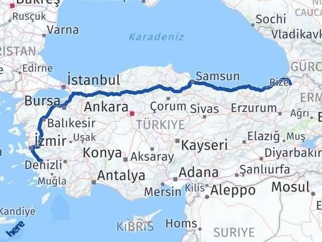 Artvin Koçarlı Aydın Arası Kaç Km - Yol Haritası