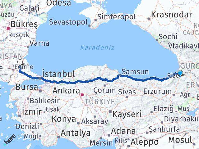 Artvin Kofçaz Kırklareli Arası Kaç Km - Yol Haritası